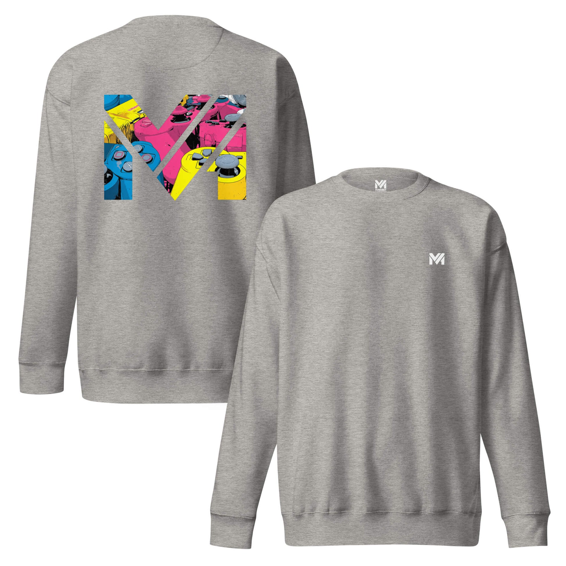 Sweat CONTROL THE GAME gris chiné logo blanc face et visuel coloré dos Mindset Ambition