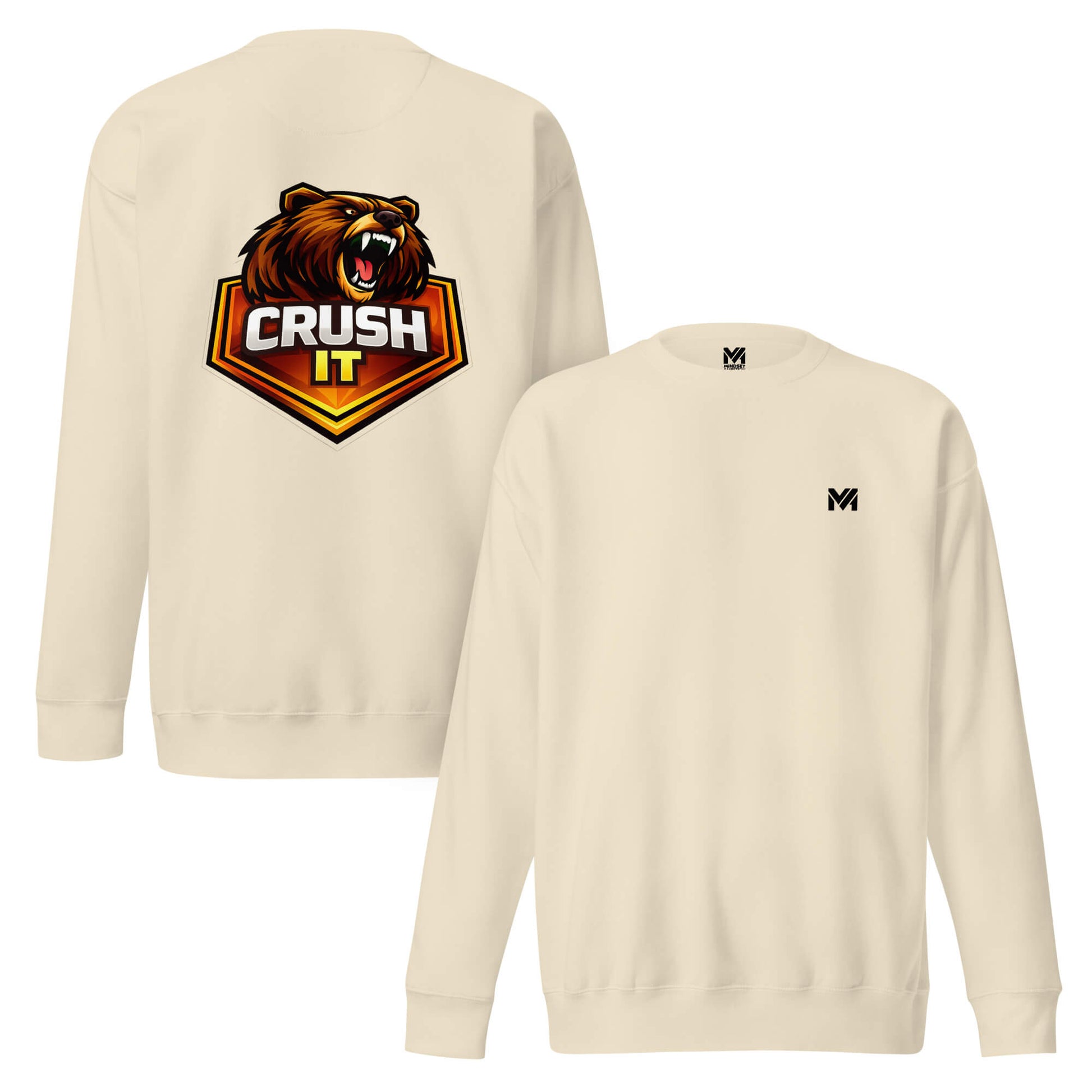 Sweat CRUSH IT beige logo noir face et visuel coloré dos Mindset Ambition