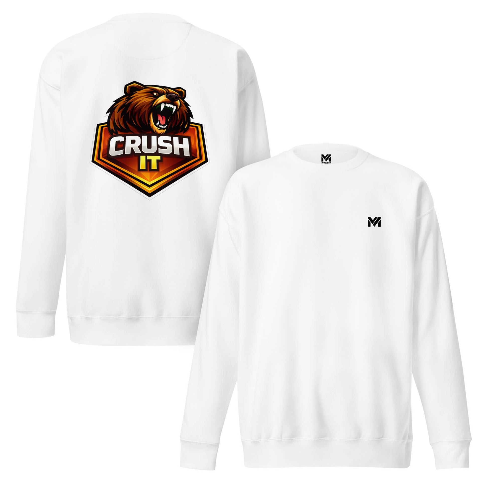 Sweat CRUSH IT blanc logo noir face et visuel coloré dos Mindset Ambition