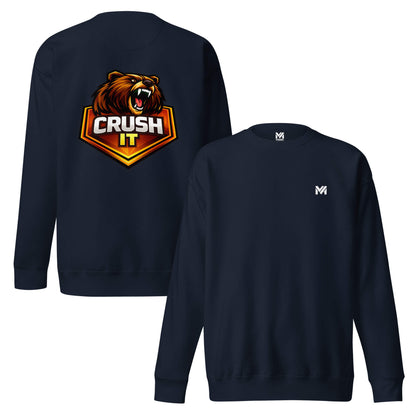 Sweat CRUSH IT bleu marine logo blanc face et visuel coloré dos Mindset Ambition
