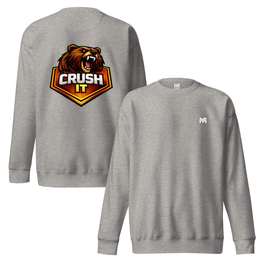 Sweat CRUSH IT gris chiné logo blanc face et visuel coloré dos Mindset Ambition