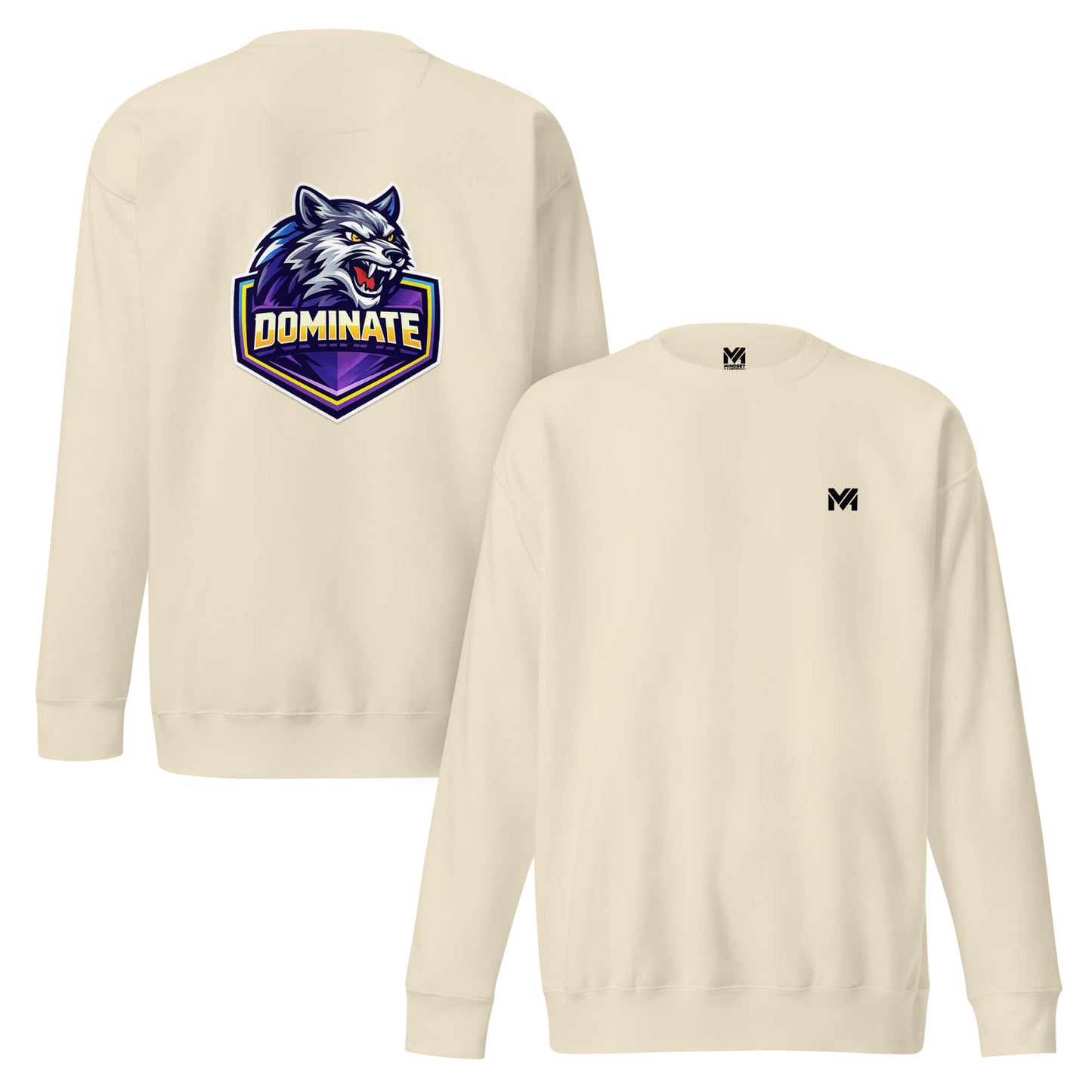 Sweat DOMINATE beige logo noir face et visuel coloré dos Mindset Ambition