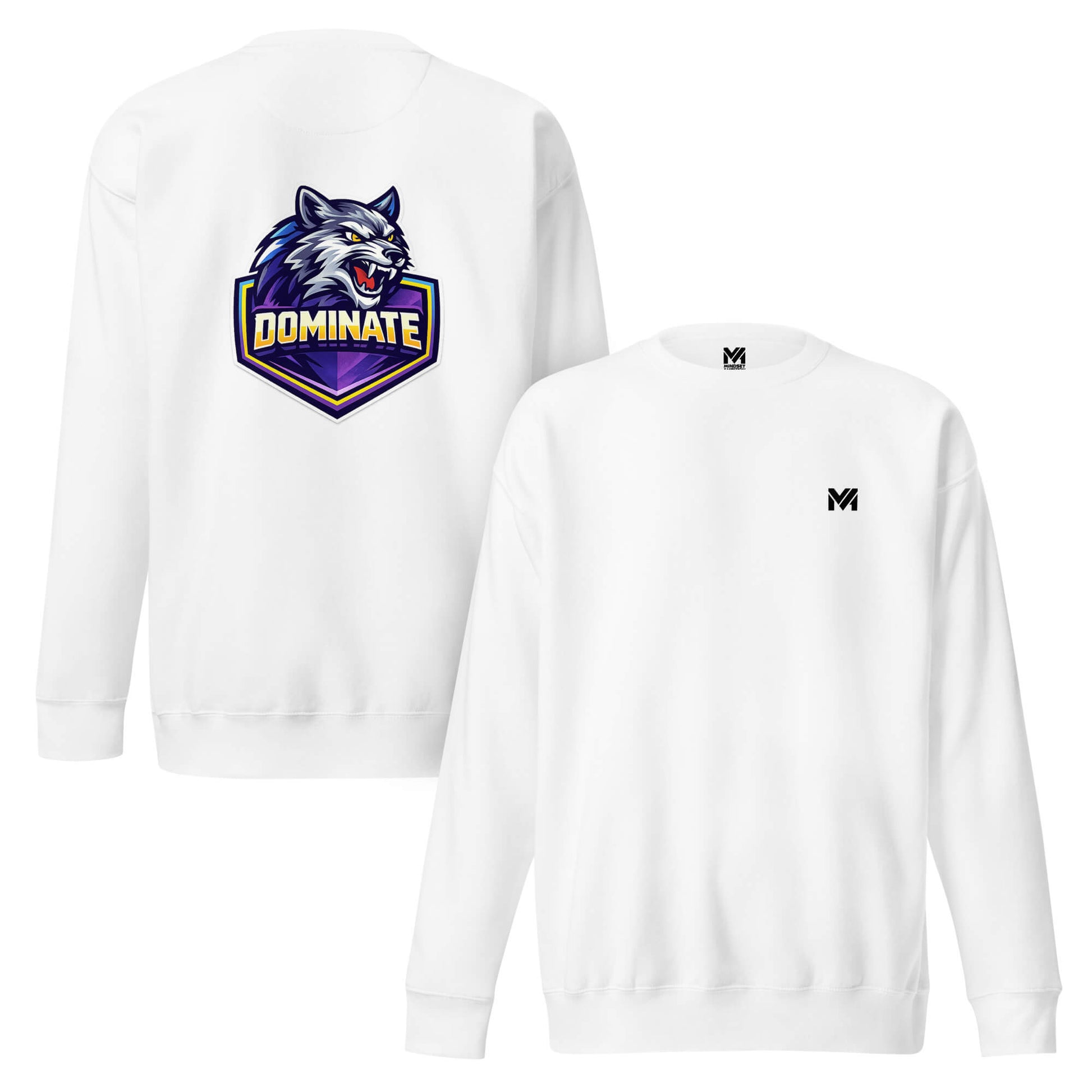 Sweat DOMINATE blanc logo noir face et visuel coloré dos Mindset Ambition