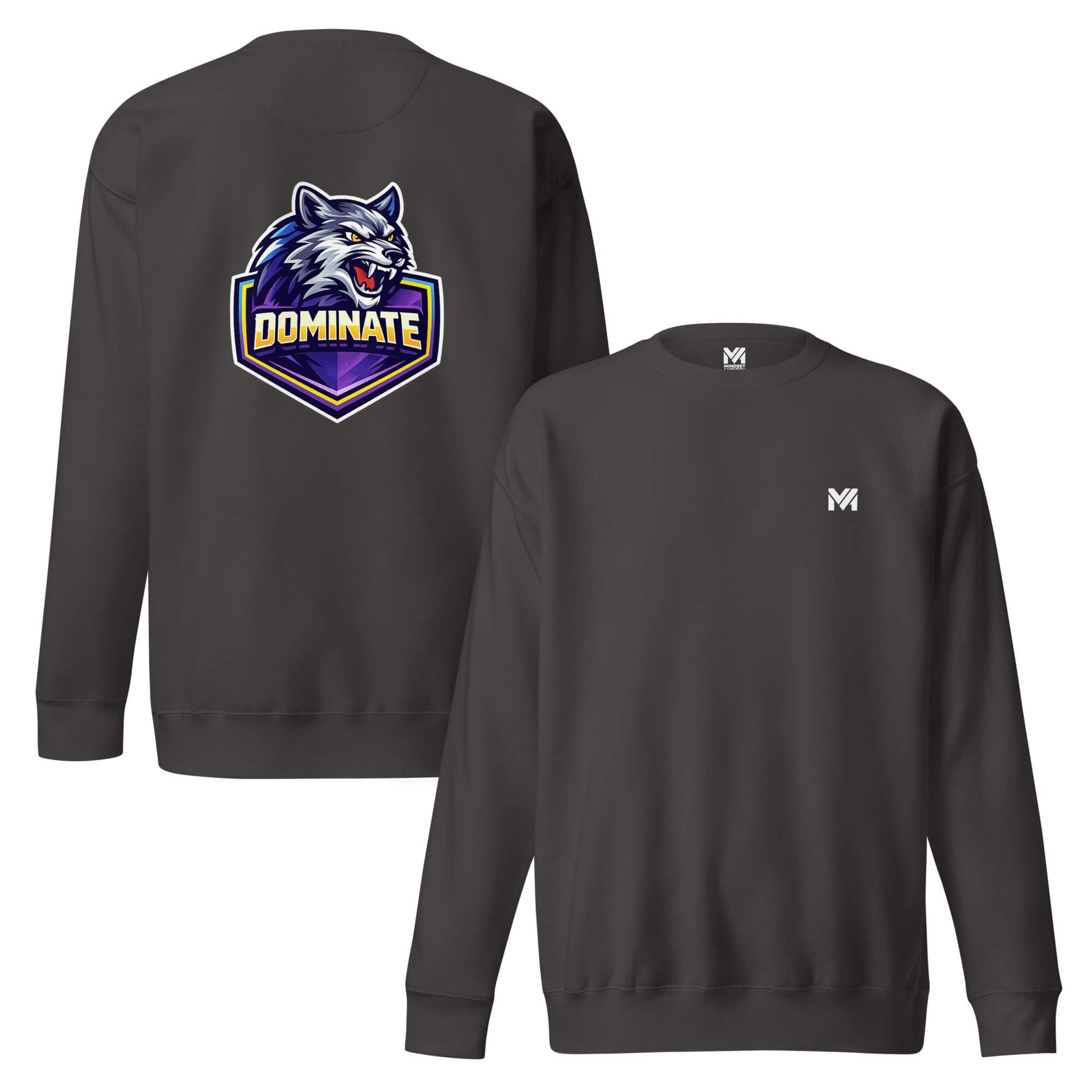 Sweat DOMINATE gris anthracite logo blanc face et visuel coloré dos Mindset Ambition