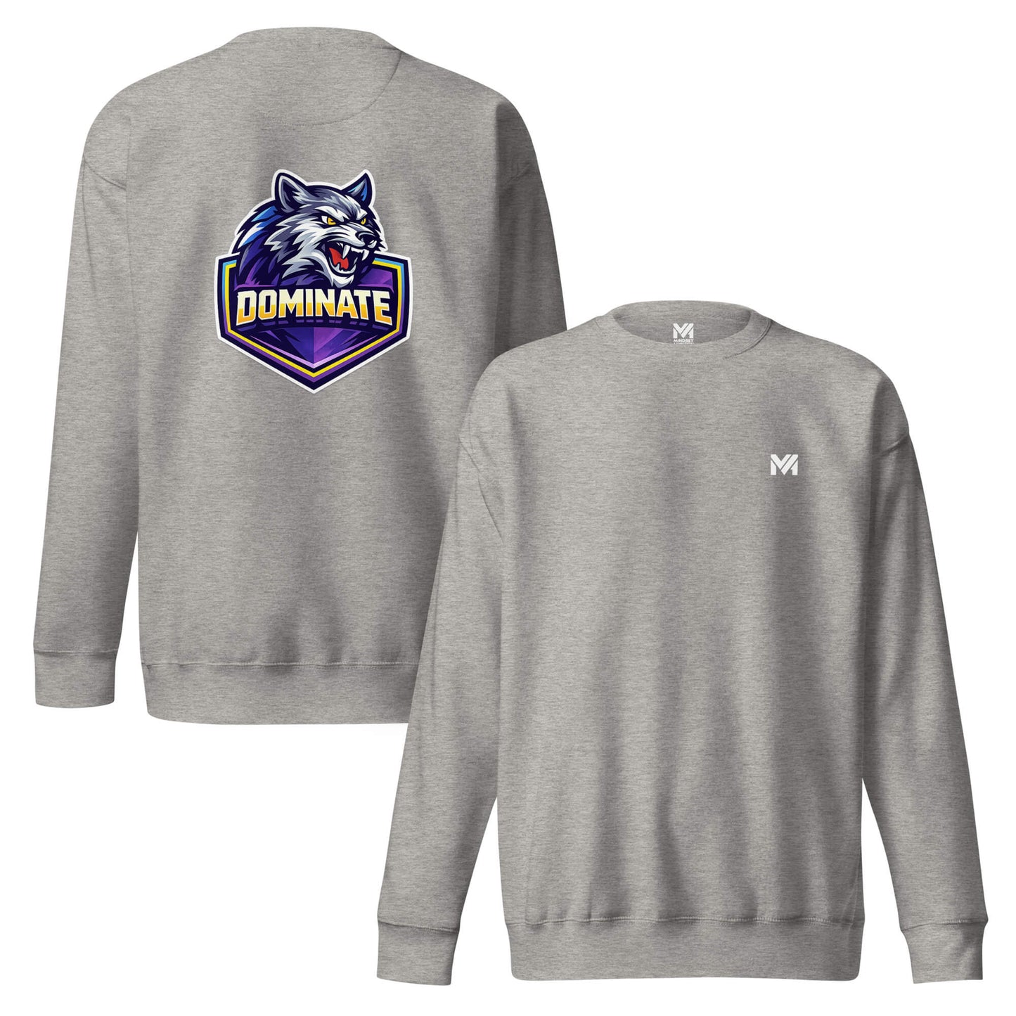Sweat DOMINATE gris chiné logo blanc face et visuel coloré dos Mindset Ambition