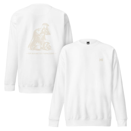 Sweat Durare et Vincere blanc logo doré face et visuel doré dos Mindset Ambition