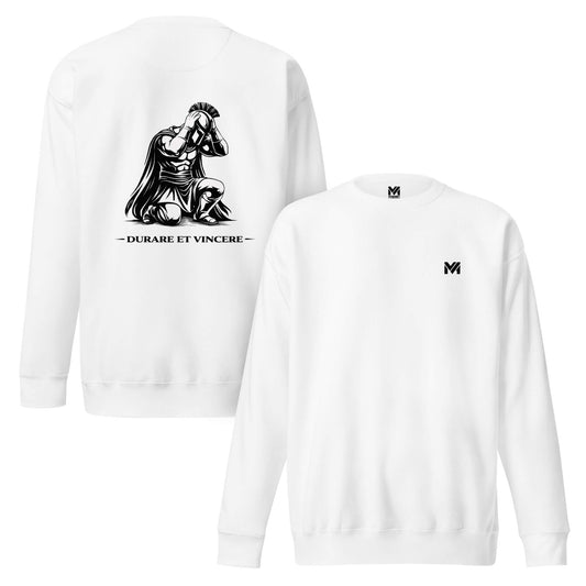 Sweat Durare et Vincere blanc logo noir face et visuel noir dos Mindset Ambition