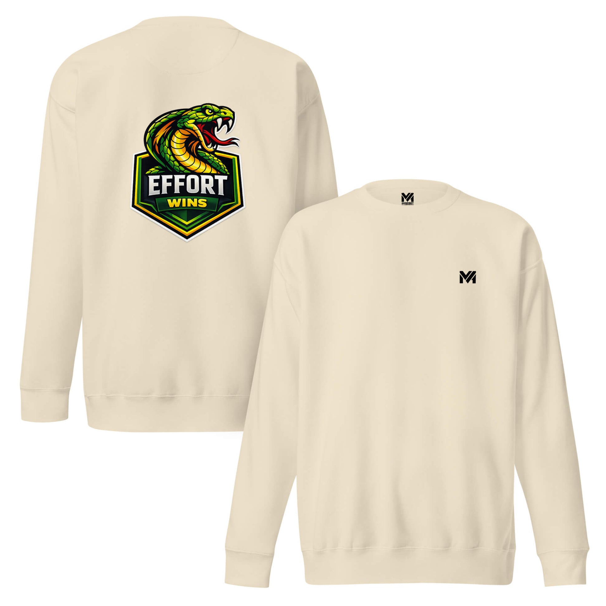 Sweat EFFORT WINS beige logo noir face et visuel coloré dos Mindset Ambition