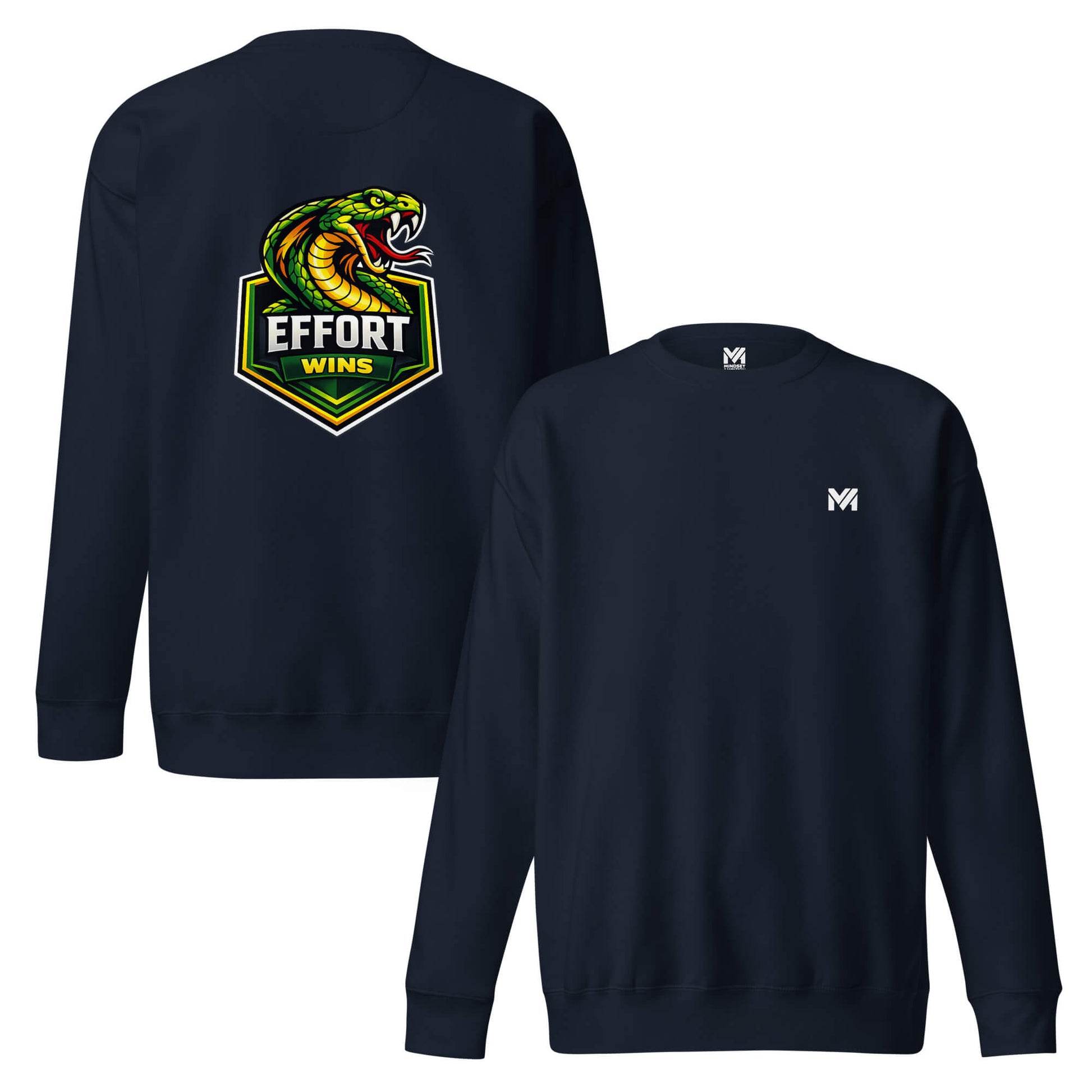 Sweat EFFORT WINS bleu marine logo blanc face et visuel coloré dos Mindset Ambition