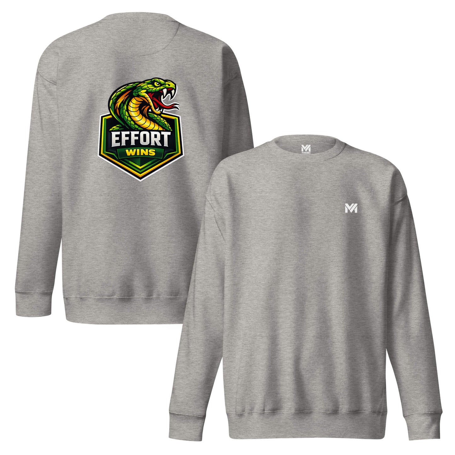 Sweat EFFORT WINS gris chiné logo blanc face et visuel coloré dos Mindset Ambition