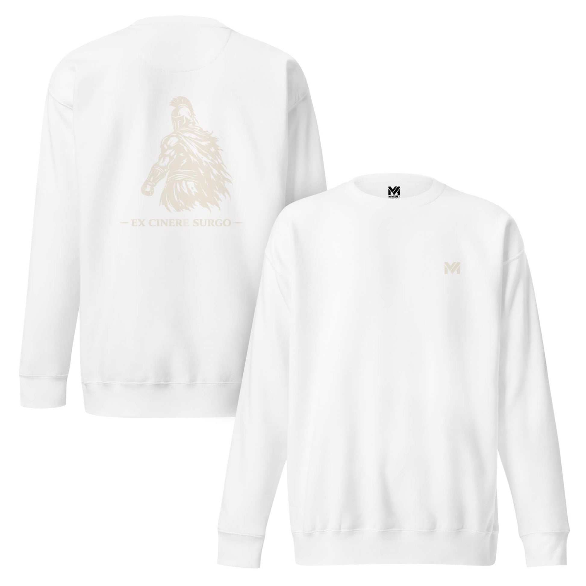Sweat Ex Cinere Surgo blanc logo doré face et visuel doré dos Mindset Ambition