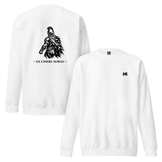 Sweat Ex Cinere Surgo blanc logo noir face et visuel noir dos Mindset Ambition