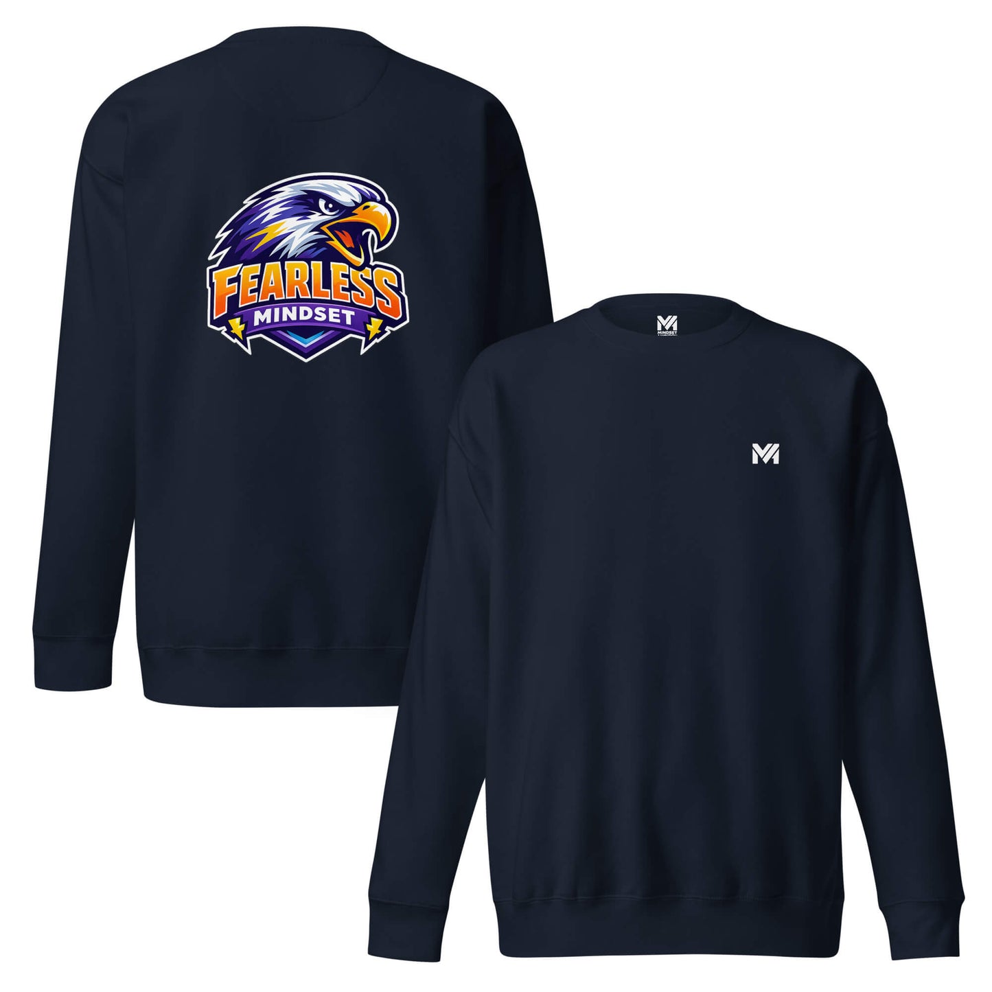 Sweat FEARLESS MINDSET bleu marine logo blanc face et visuel coloré dos Mindset Ambition
