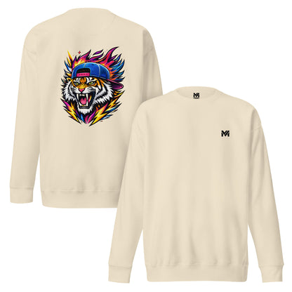 Sweat FIRE TIGER beige logo noir face et visuel coloré dos Mindset Ambition