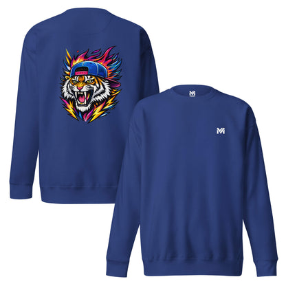 Sweat FIRE TIGER bleu roi logo blanc face et visuel coloré dos Mindset Ambition