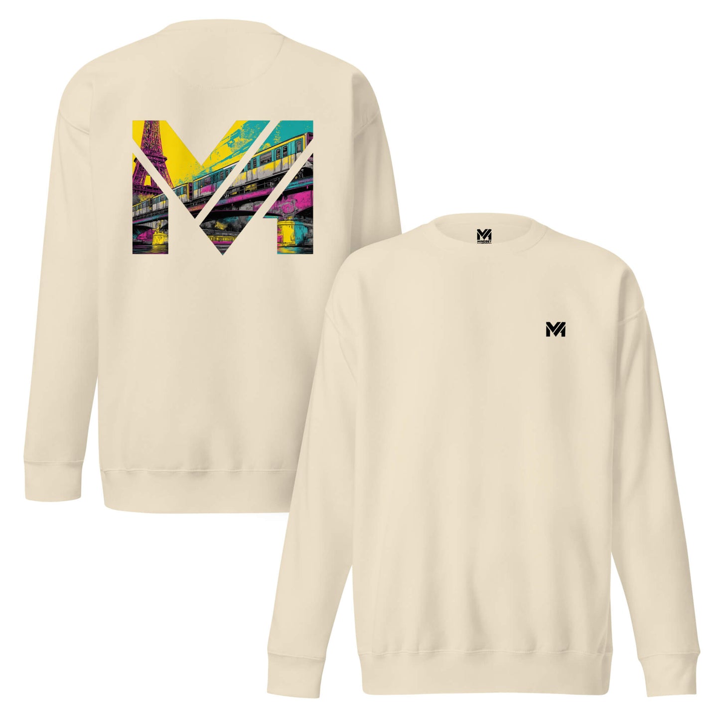 Sweat FORWARD ONLY beige face logo noir et dos visuel coloré Mindset Ambition vue face et dos