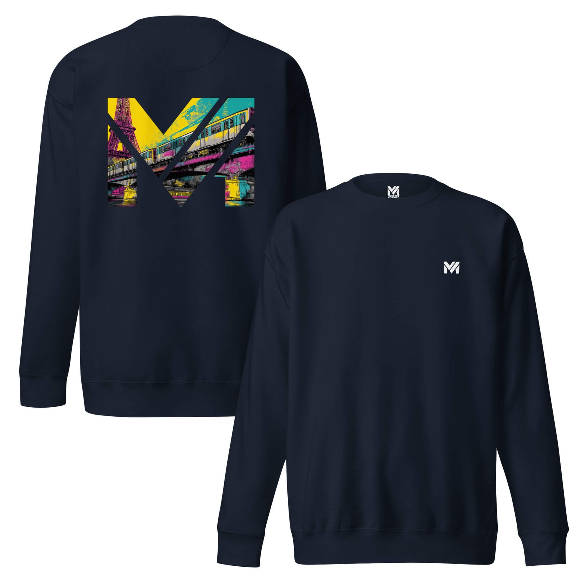 Sweat FORWARD ONLY bleu marine face logo noir et dos visuel coloré Mindset Ambition vue face et dos
