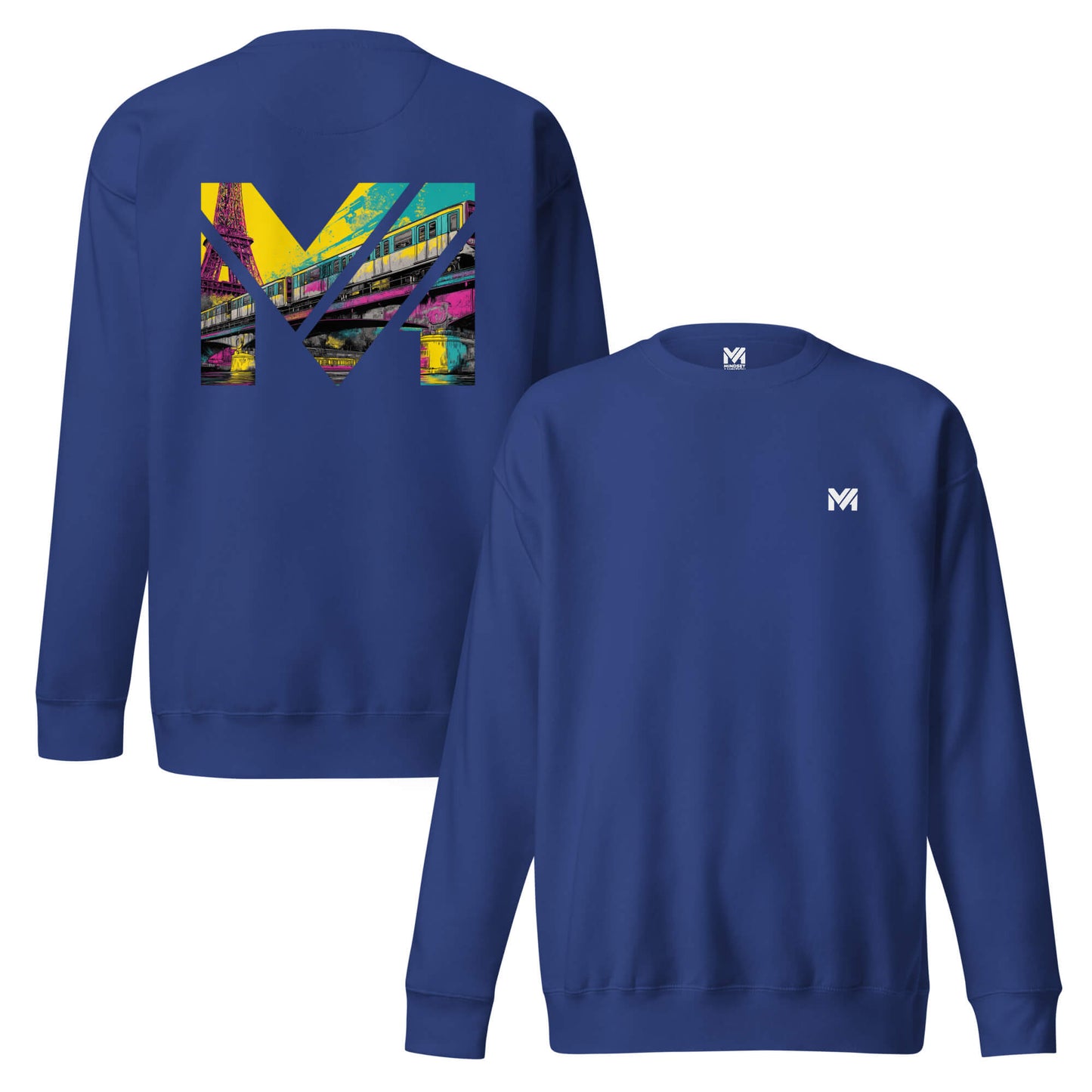 Sweat FORWARD ONLY bleu roi face logo noir et dos visuel coloré Mindset Ambition vue face et dos