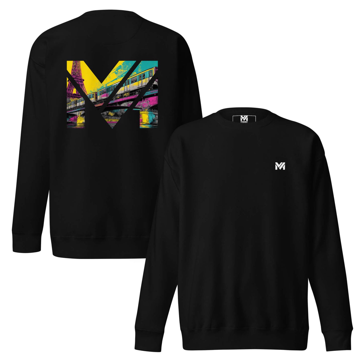 Sweat FORWARD ONLY noir face logo noir et dos visuel coloré Mindset Ambition vue face et dos