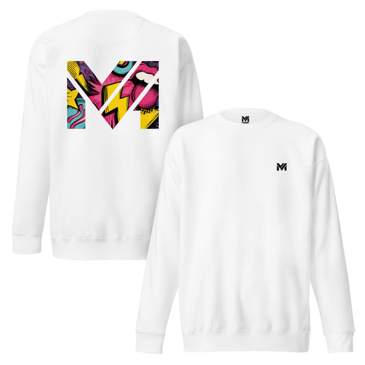 Sweat FULL VOLTAGE blanc logo noir face et visuel coloré dos Mindset Ambition