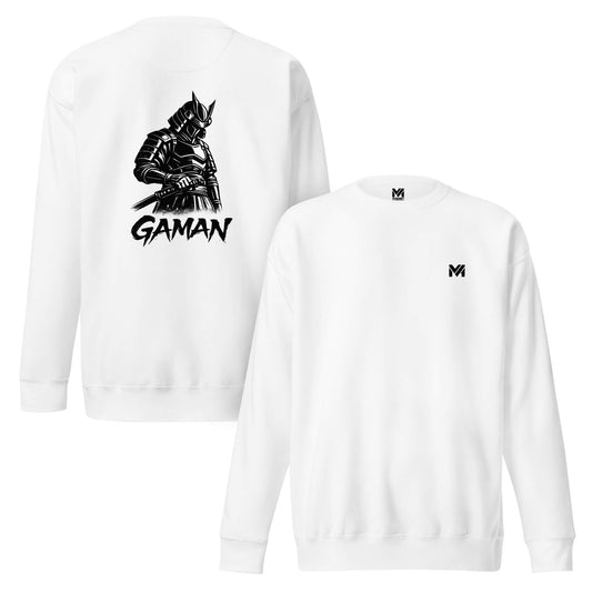 Sweat Gaman blanc logo noir face et visuel noir dos Mindset Ambition