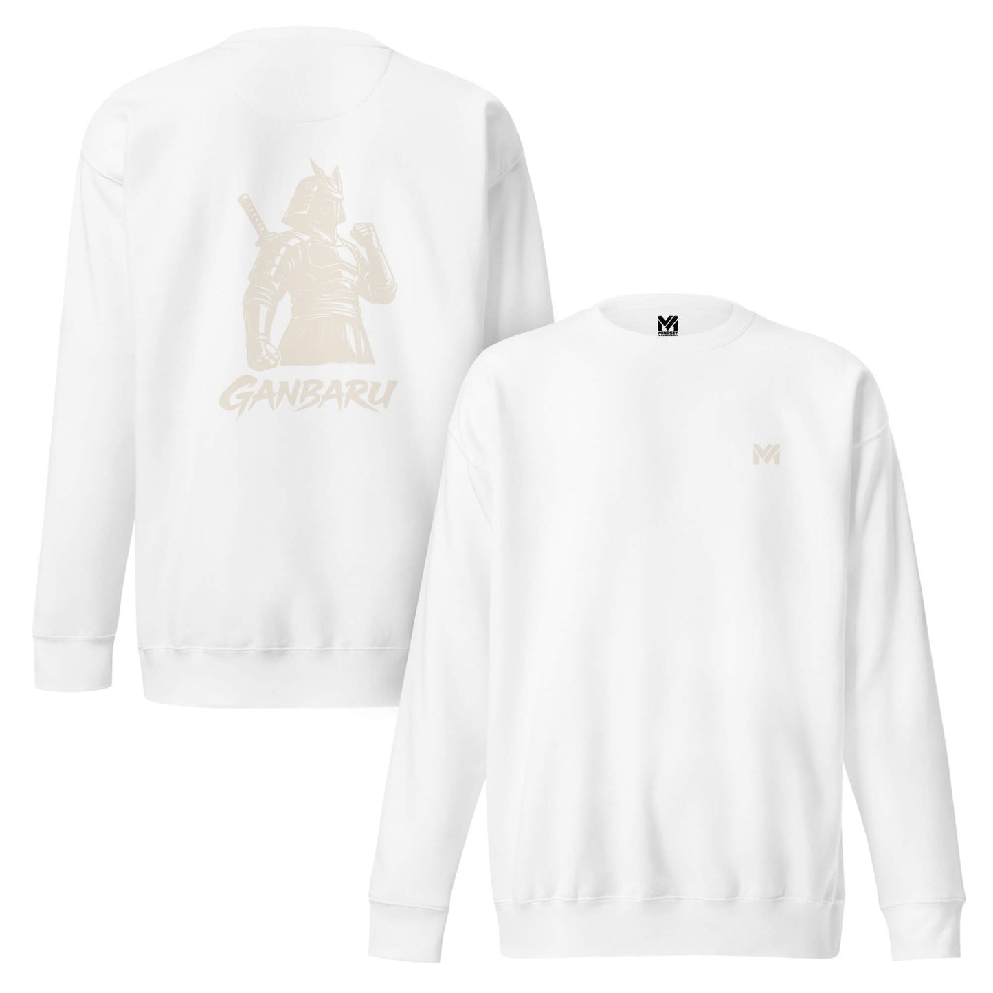 Sweat Ganbaru blanc logo doré face et visuel doré dos Mindset Ambition