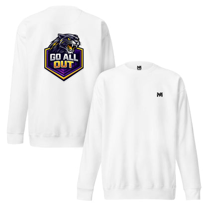 Sweat GO ALL OUT blanc logo noir face et visuel coloré dos Mindset Ambition
