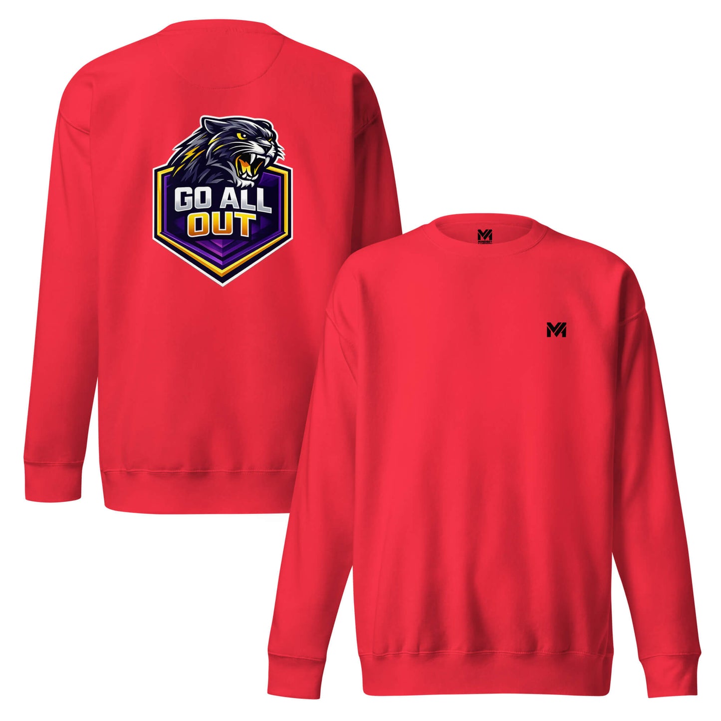 Sweat GO ALL OUT rouge logo noir face et visuel coloré dos Mindset Ambition