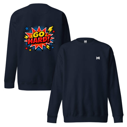 Sweat GO HARD bleu marine logo blanc face et visuel coloré dos Mindset Ambition