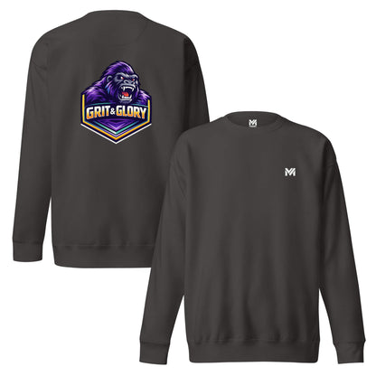 Sweat GRIT & GLORY gris anthracite logo blanc face et visuel coloré dos Mindset Ambition