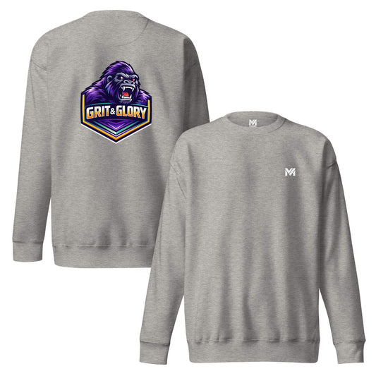Sweat GRIT & GLORY gris chiné logo blanc face et visuel coloré dos Mindset Ambition