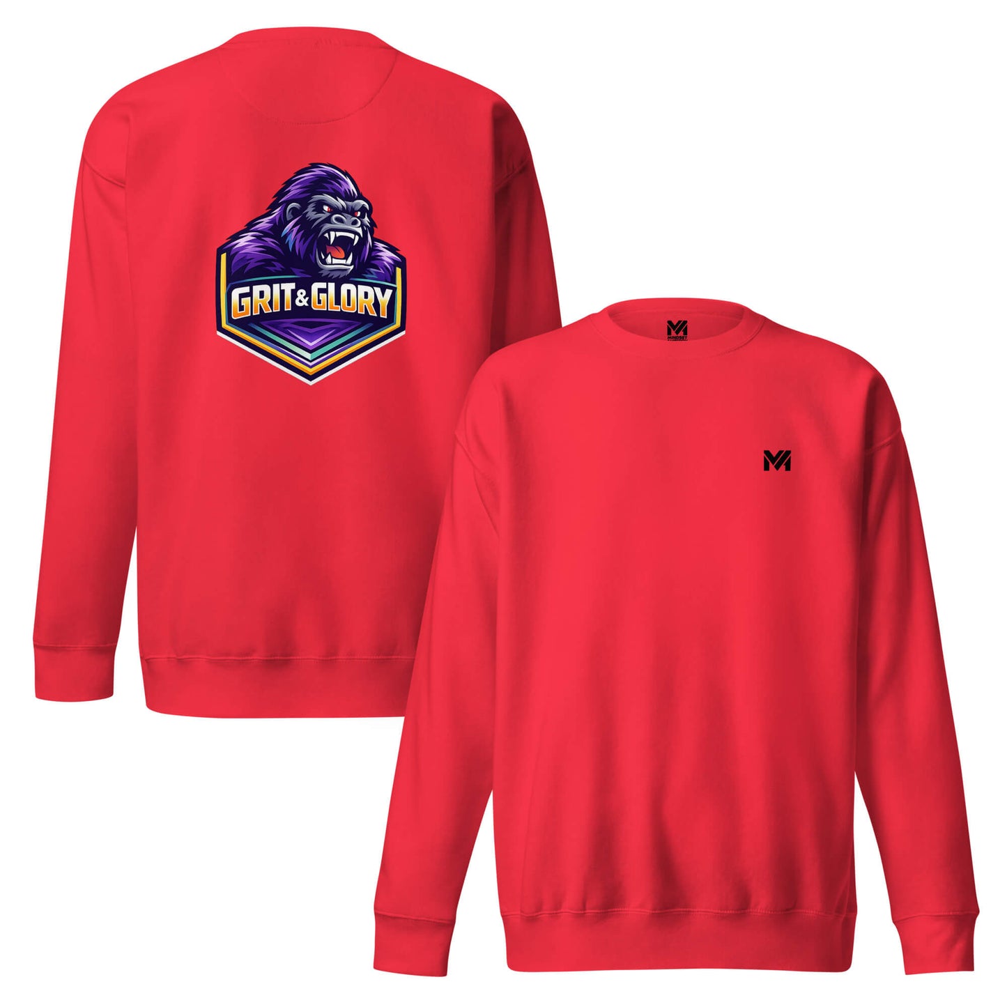 Sweat GRIT & GLORY rouge logo noir face et visuel coloré dos Mindset Ambition