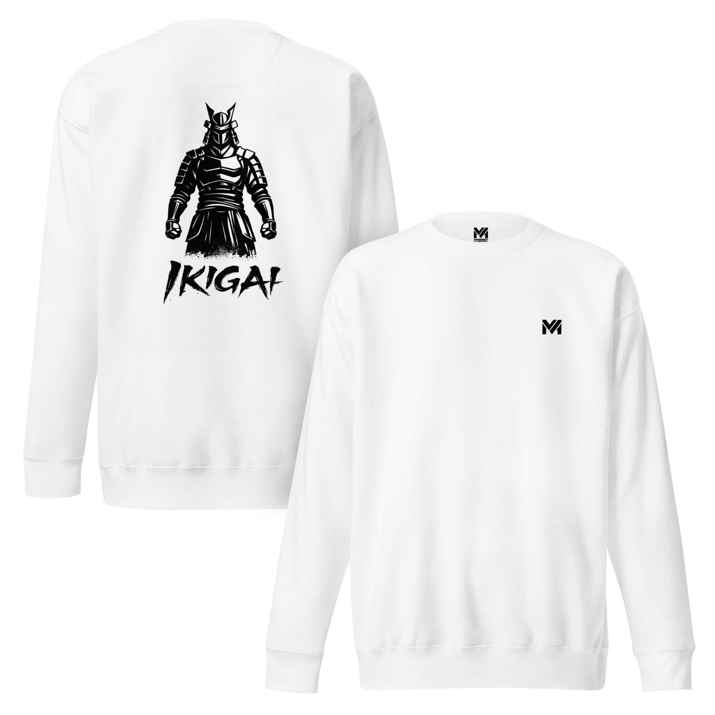 Sweat Ikigai blanc logo noir face et visuel noir dos Mindset Ambition