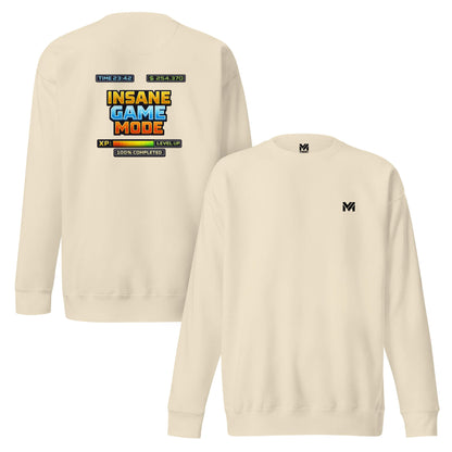 Sweat INSANE GAME MODE beige logo noir face et visuel coloré dos Mindset Ambition
