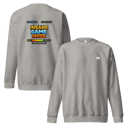 Sweat INSANE GAME MODE gris chiné logo blanc face et visuel coloré dos Mindset Ambition