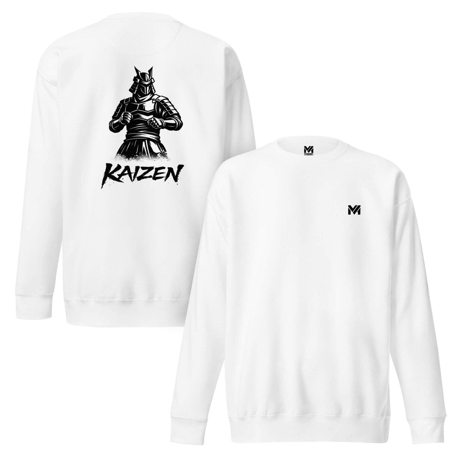 Sweat Kaizen blanc logo noir face et visuel noir dos Mindset Ambition
