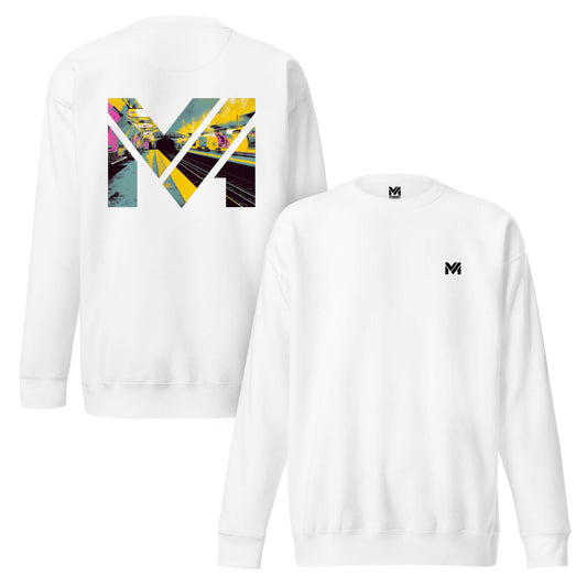 Sweat LAST TRAIN MENTALITY blanc logo noir face et visuel coloré dos Mindset Ambition