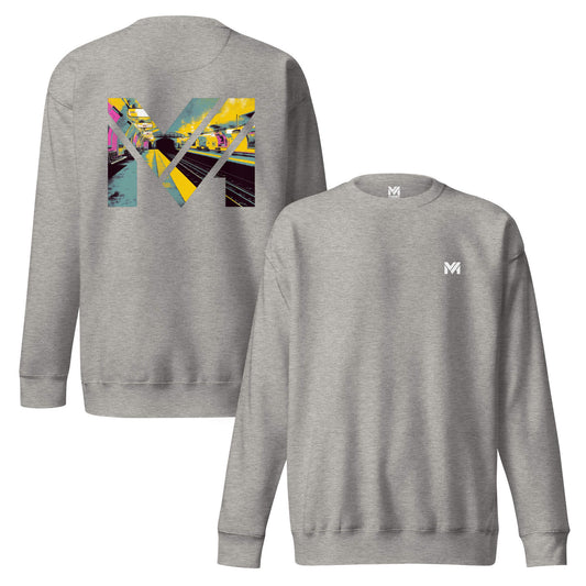 Sweat LAST TRAIN MENTALITY gris chiné logo blanc face et visuel coloré dos Mindset Ambition