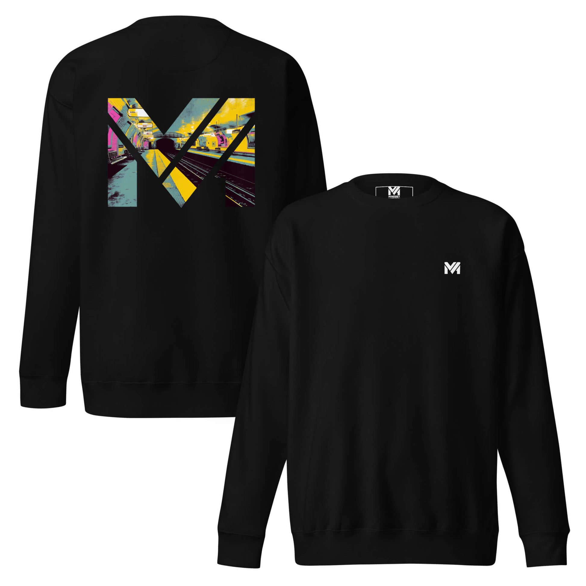 Sweat LAST TRAIN MENTALITY noir logo blanc face et visuel coloré dos Mindset Ambition