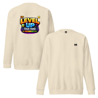 Sweat LEVEL UP YOUR MIND beige logo noir face et visuel coloré dos Mindset Ambition