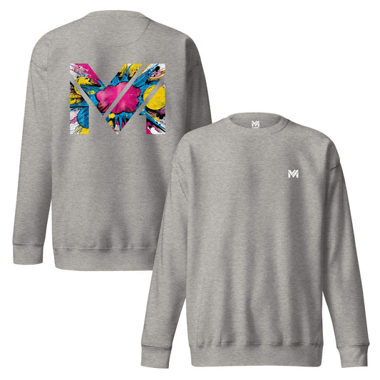Sweat MAKE SOME NOISE gris chiné logo blanc face et visuel coloré dos Mindset Ambition