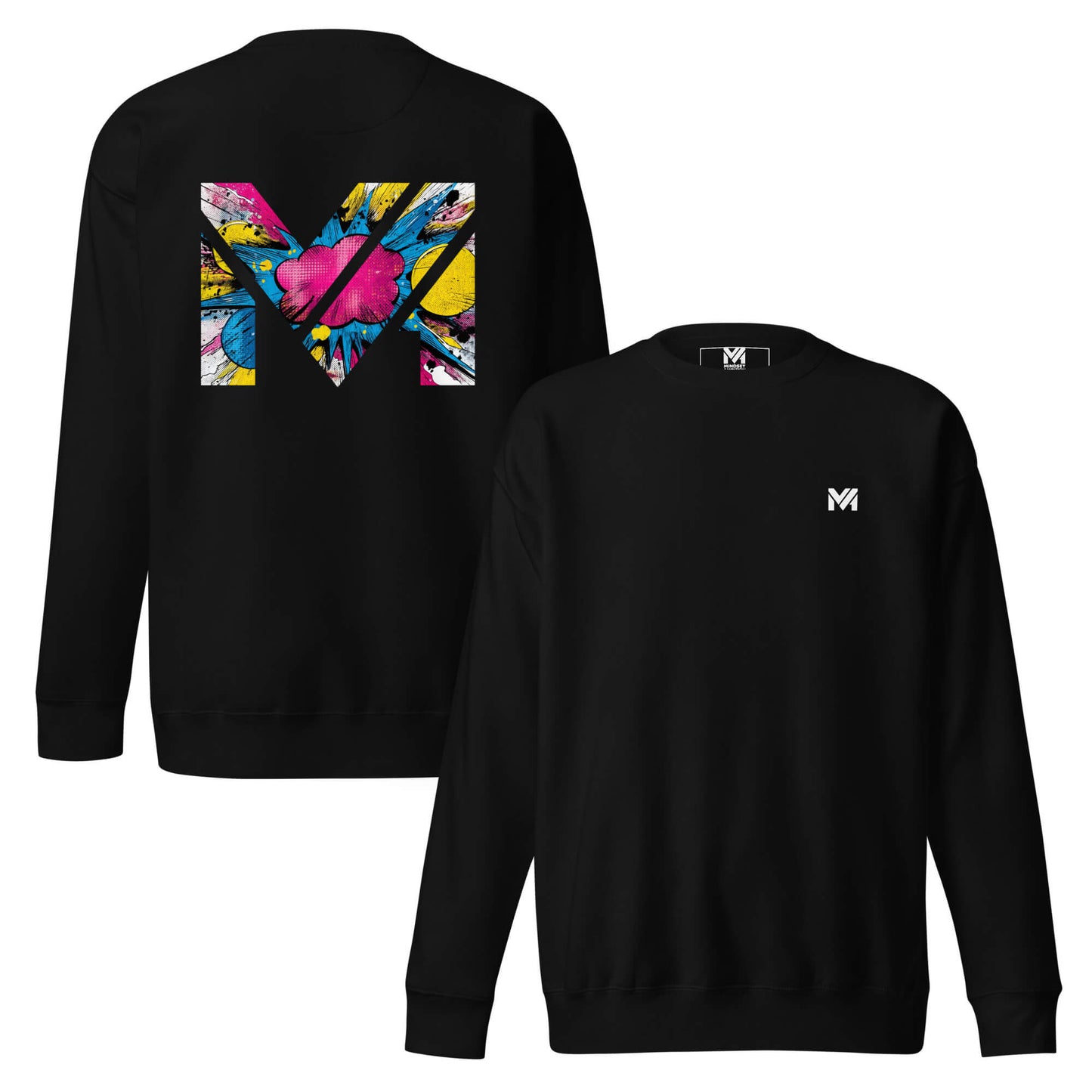 Sweat MAKE SOME NOISE noir logo blanc face et visuel coloré dos Mindset Ambition