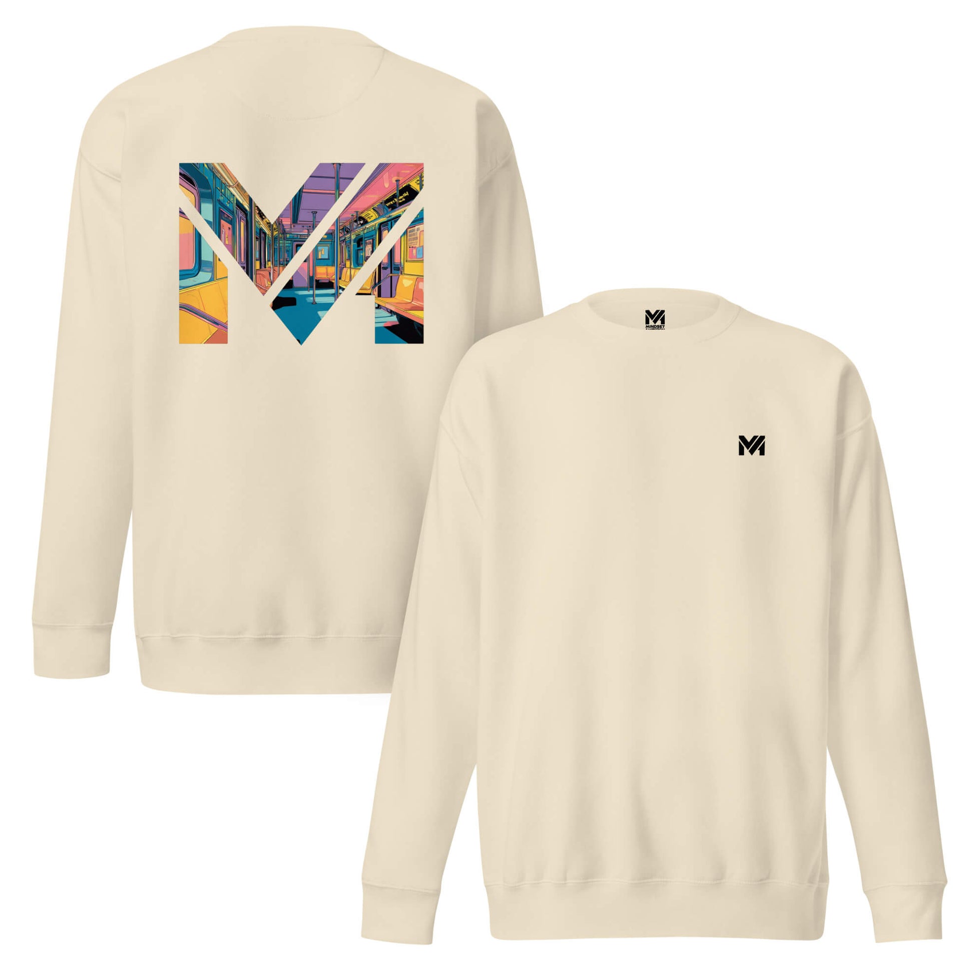 Sweat MIND ON TRACK beige logo noir face et visuel coloré dos Mindset Ambition