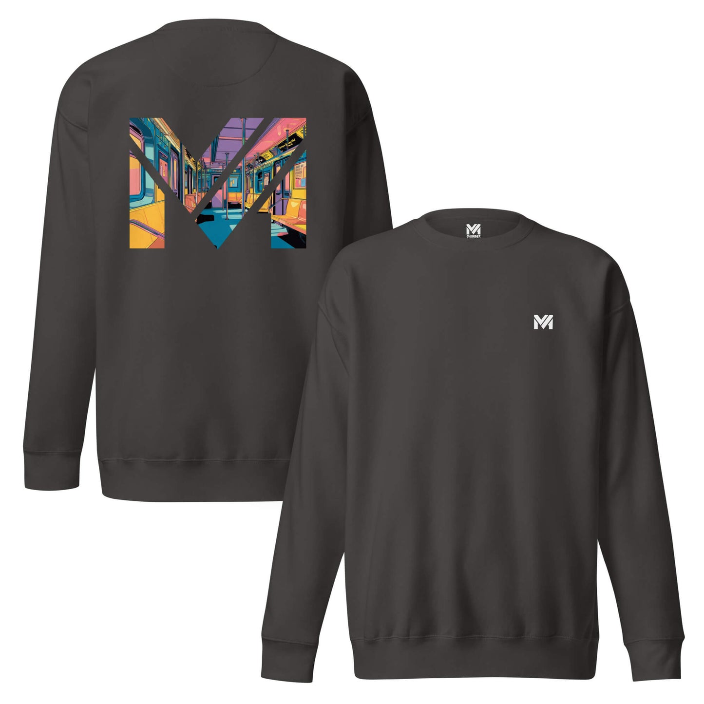 Sweat MIND ON TRACK gris anthracite logo blanc face et visuel coloré dos Mindset Ambition