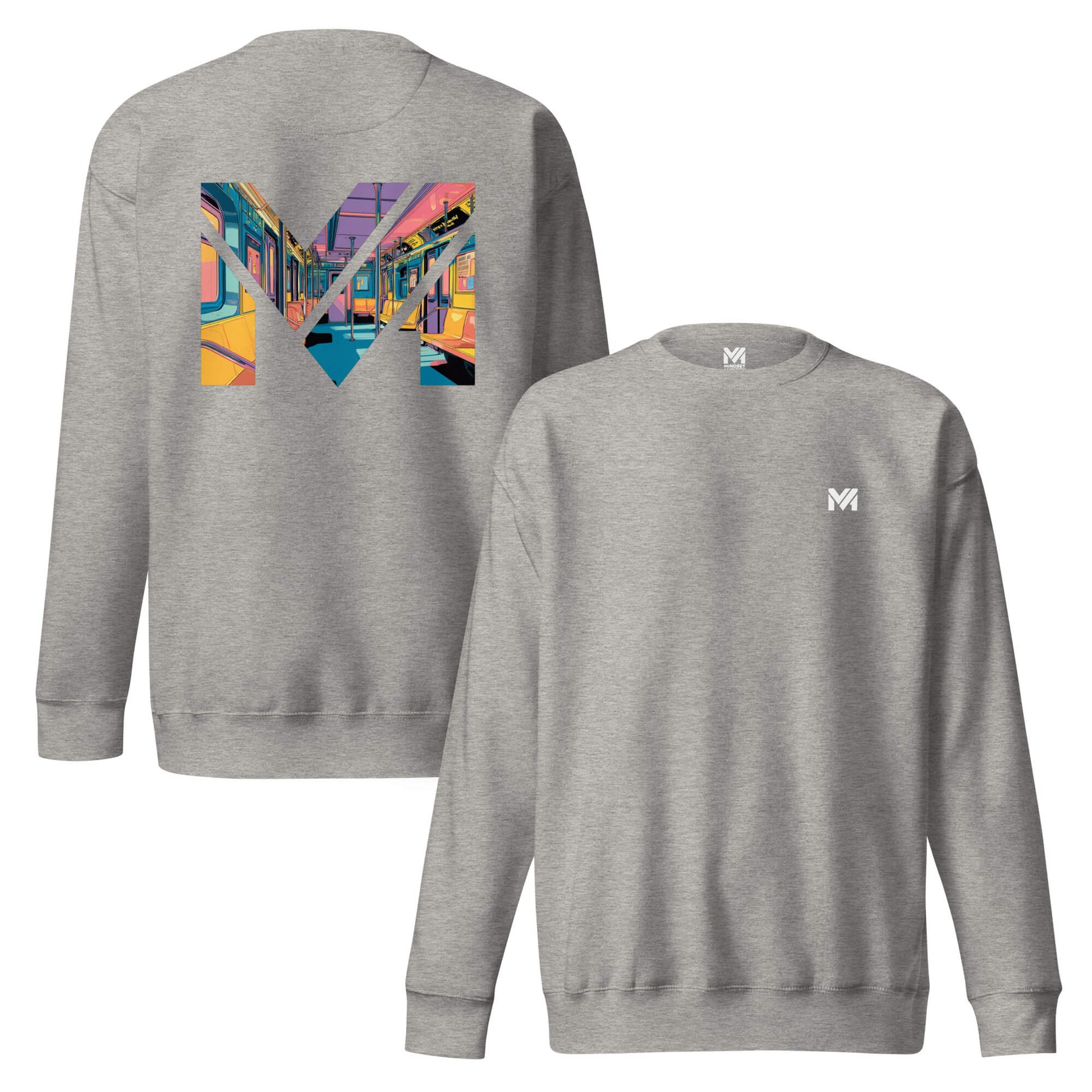Sweat MIND ON TRACK gris chiné logo blanc face et visuel coloré dos Mindset Ambition