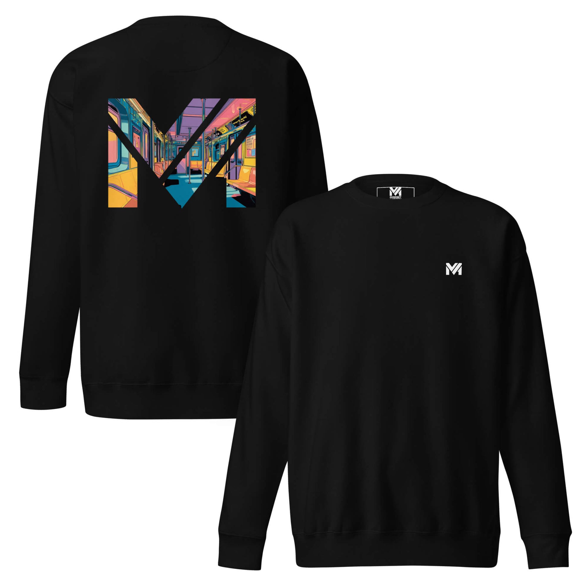 Sweat MIND ON TRACK noir logo blanc face et visuel coloré dos Mindset Ambition