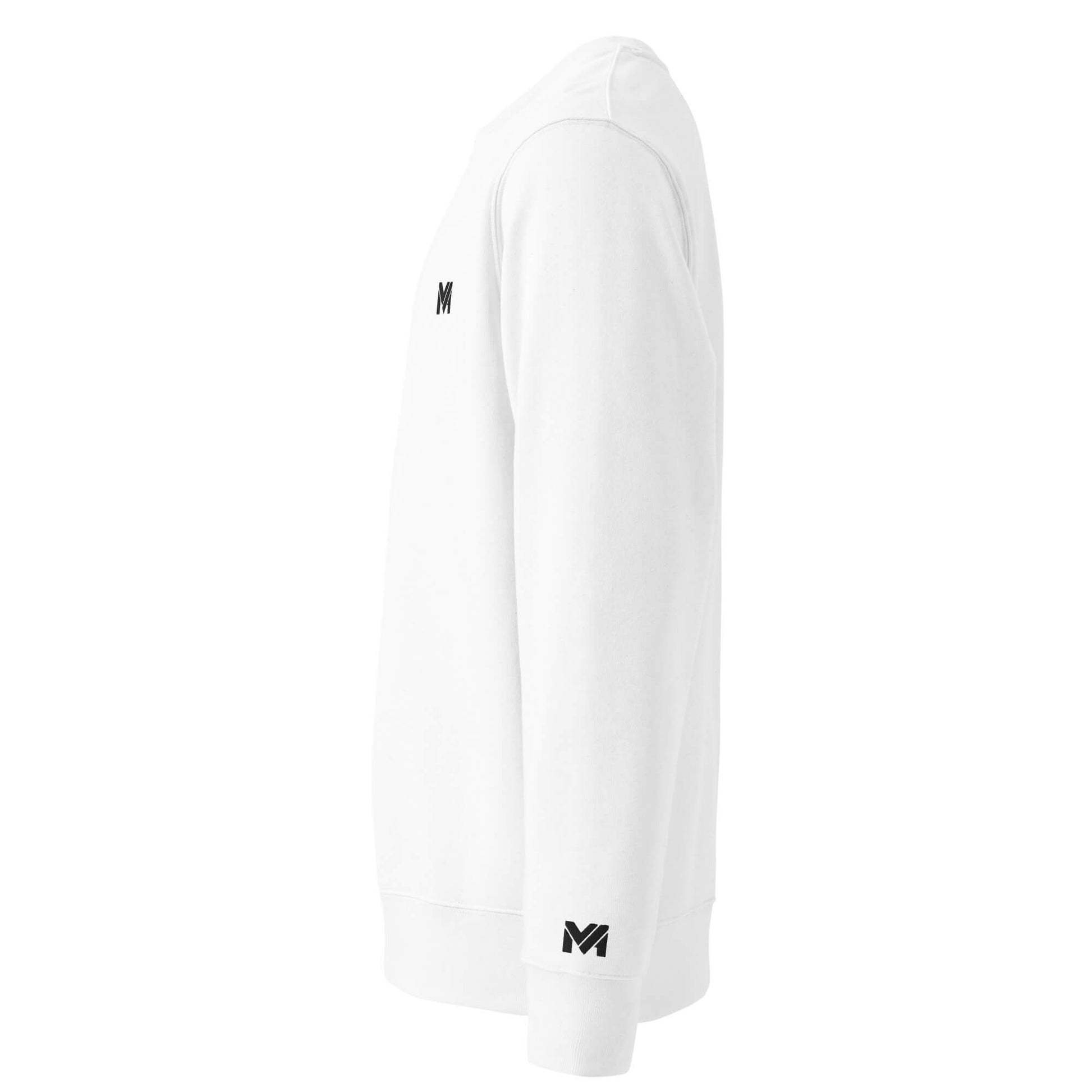 Sweat Mindset Ambition blanc profil gauche logo noir brodé sur le poignet gauche Mindset Ambition