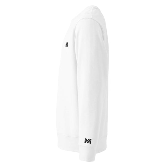 Sweat Mindset Ambition blanc profil gauche logo noir brodé sur le poignet gauche Mindset Ambition