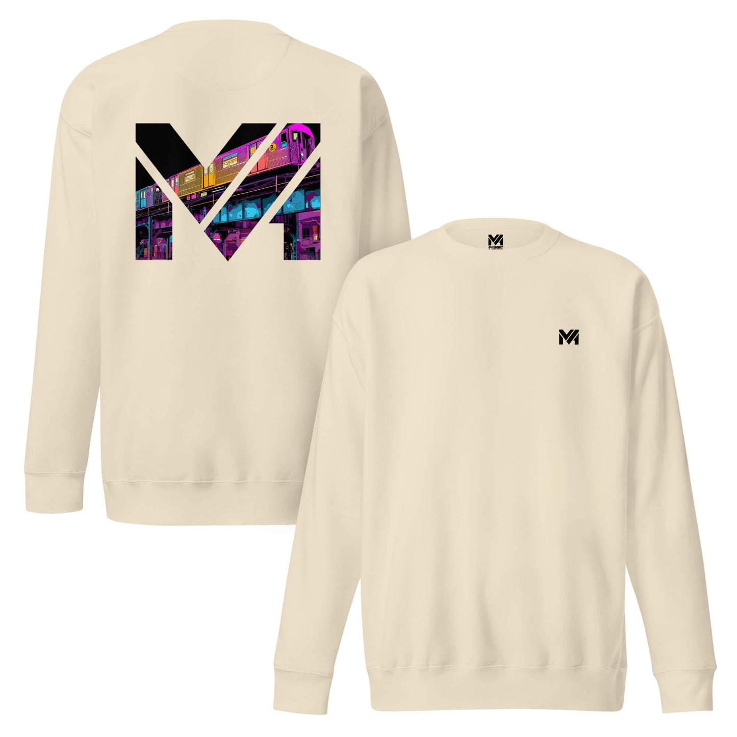 Sweat NO DETOURS beige logo noir face et visuel coloré dos Mindset Ambition