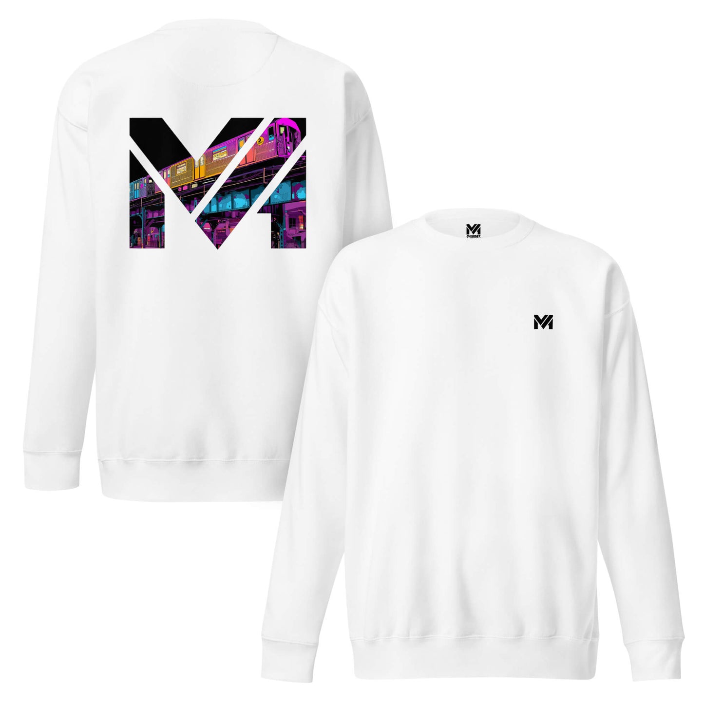 Sweat NO DETOURS blanc logo noir face et visuel coloré dos Mindset Ambition